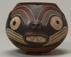 Bowl in the form a Feline, Early Nasca, 200-300, Terracotta with white, gray, red, orange, and black slip. Hood Museum of Art, Dartmouth College: Gift of Frederick E. and Constance M. Landmann; 987.48.26895