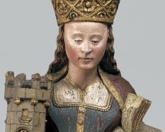 Unknown Burgundian Master, French, active late 15th century, Saint Barbara, about 1470-1490, polychrome wood. Hood Museum of Art, Dartmouth College: Gift of Edward A. Hansen and John Philip Kassebaum, Class of 1985P; S.981.102.