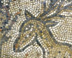 Fragment of a Mosaic Floor Panel depicting a Stag and Bird (detail), about 5th-6th century, marble tesserae.