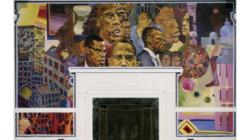 Florian Jenkins, The Life of Malcolm X, June 15–October 15, 1972, acrylic on cotton canvas and linen canvas. Commissioned by the Afro-American Society, Dartmouth College; P.972.231.