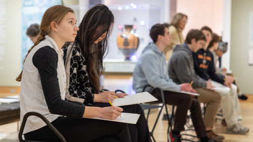 Students from Kimball Union Academy during a visit to the museum in winter 2024.