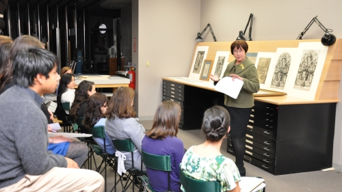 Professor of Art History Joy Kenseth teaches in the Hood's Bernstein Study Storage Center