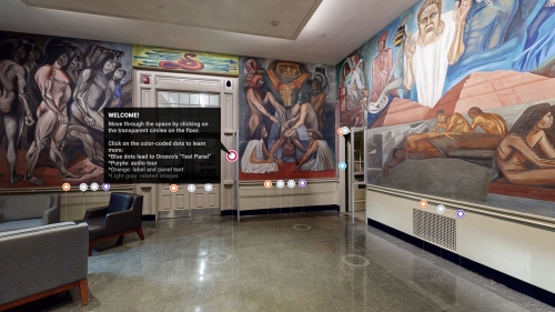 A screenshot of the Matterport 3D virtual tour of José Clemente Orozco's mural cycle "The Epic of American Civilization".
