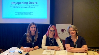 Campus Engagement Coordinator Isadora Italia, Museum Educator Jamie Rosenfeld, and Program and Events Coordinator Sharon Reed present at the 2019 NEMA fall conference.