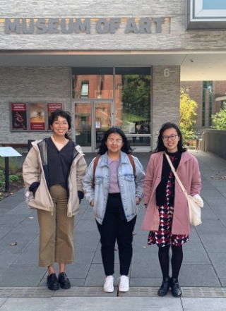 The fellows' first day on site, (left to right) Nicki Gaumont, Beatriz Yanes Martinez, and Jayde Xu, October 2021. Photo by Meredith Steinfels. 