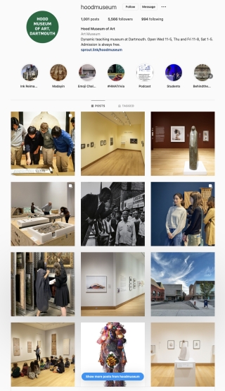 Screen shots of the Hood Museum of Art's Instagram account.
