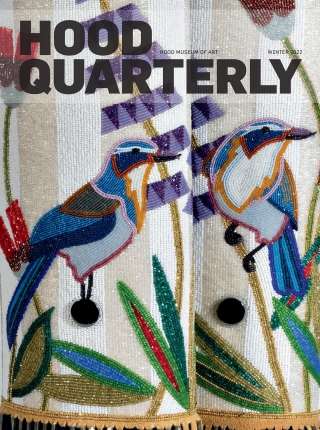 Cover of the 2022 winter Hood Quarterly featuring a detail of beaded boots depicting a bird.
