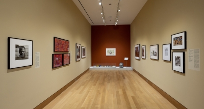A museum gallery installed with art made by South American artists.