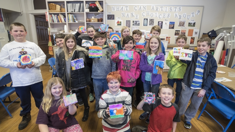 An Images class works in the museum’s studio space after a visit to the Orozco murals.