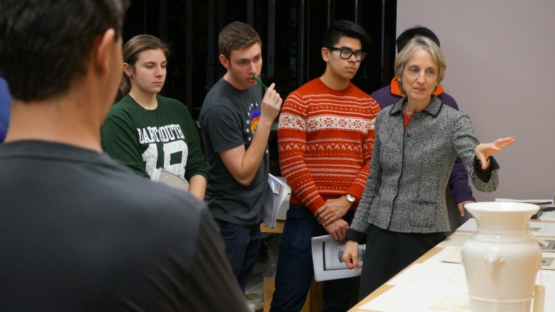 A Dartmouth writing class in Bernstein Study-Storage working with original works of art.