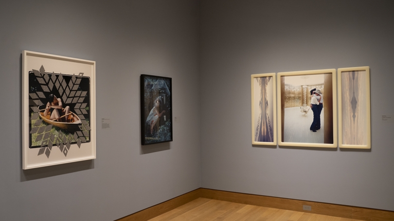 Maria Hupfield's "Diamond" (2018) (left) on view in the teaching exhibition "New Humanisms." 