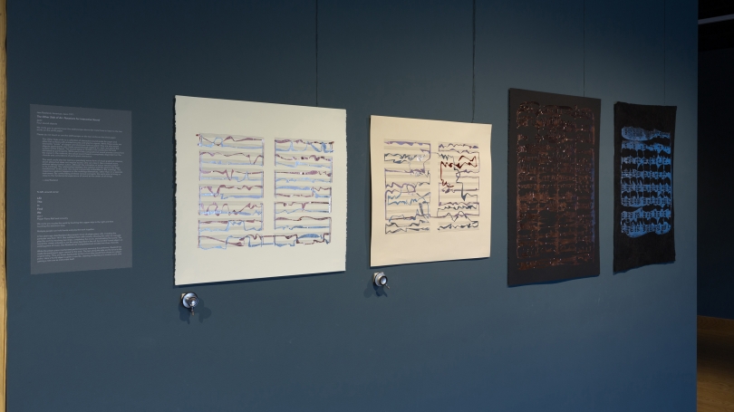 Fig. 18. Jess Rowland, The Other Side of Air: Notations for Interactive Sound, 2017, on display at Hood Downtown. Photo by Joseph Beaudoin.