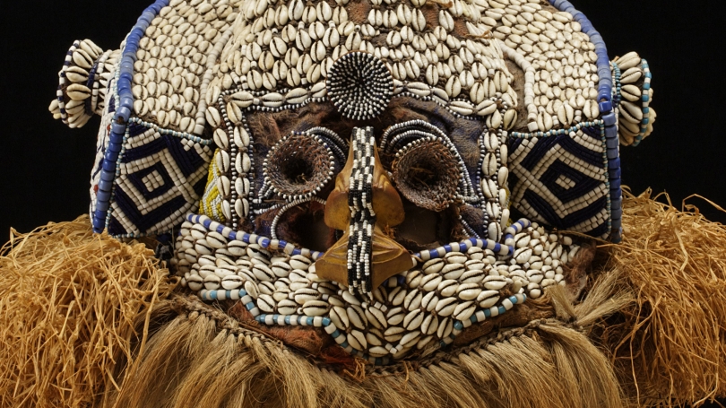 Kuba people, Mukyeem, Mask of the King-as-Elephant (detail), 19th-20th century, wood, beads, fiber, hair, cowrie shells, and cloth. Hood Museum of Art, Dartmouth: Purchased through the William S. Rubin Fund; 2008.89.