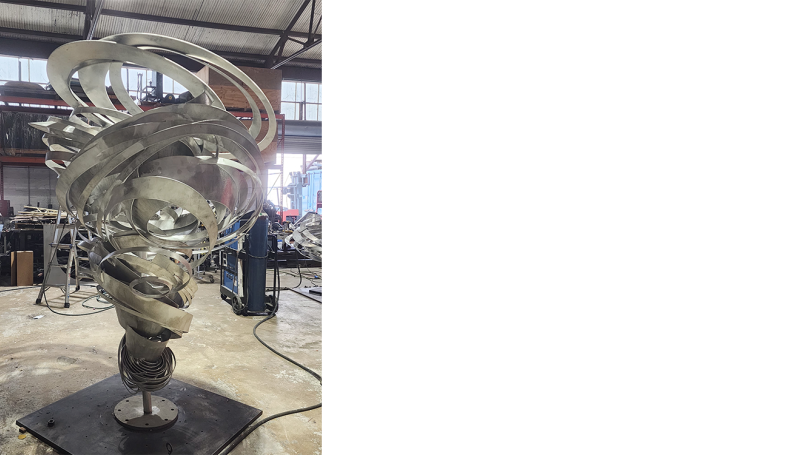 Nearing completion, Aycock's seven-foot sculpture Alien Twister (2018) awaits final touches at the artist's studio in New York.  