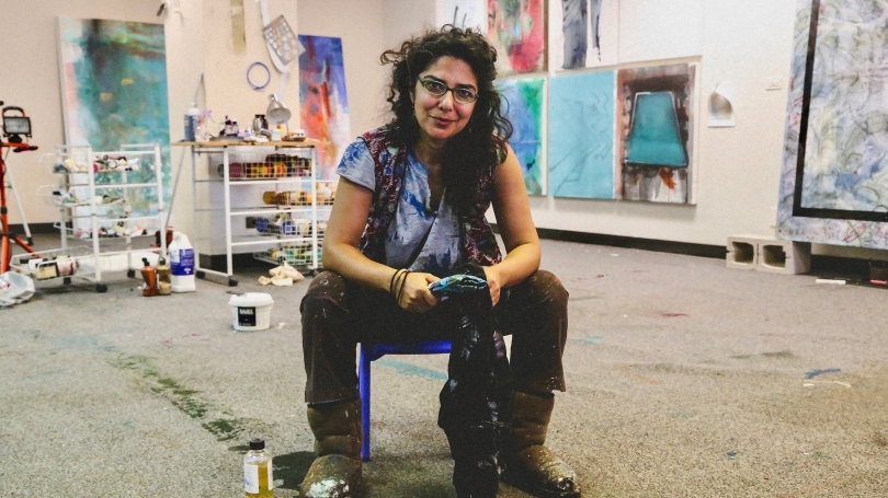 Artist Bahar Behbahani in her studio. Photo by Laura Fuchs.