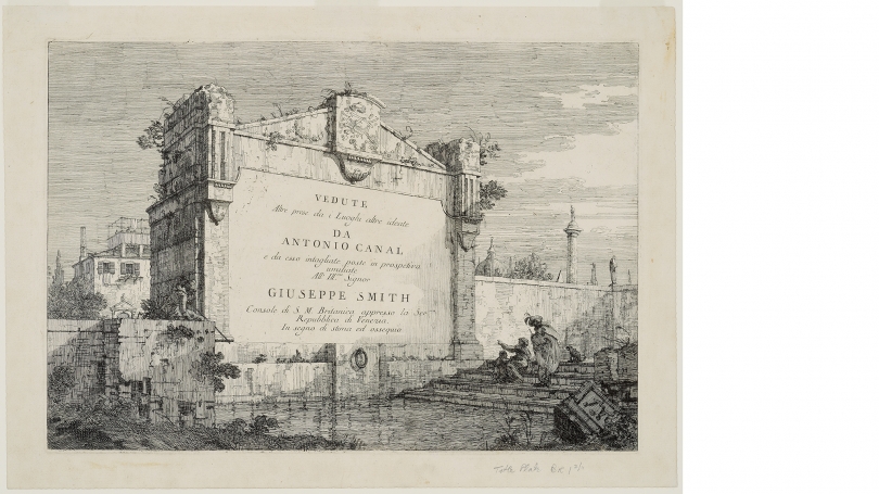 Giovanni Antonio Canal (Canaletto), Title Plate, about 1744, etching on laid paper. Gift of Jean K. Weil in memory of Adolph Weil Jr., Class of 1935; PR.997.5.22.