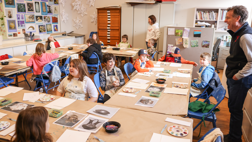 Local educator Eric Walker's class visited the Hood Museum's studio during an Images program in winter 2024.