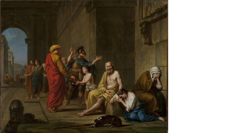 Nicolas Rene Jollain, Belisarius Begging for Alms, 1767, oil on canvas. Purchased through the Mrs. Harvey P. Hood W'18 Fund and the Florence and Lansing Porter Moore 1937 Fund; 2008.34.