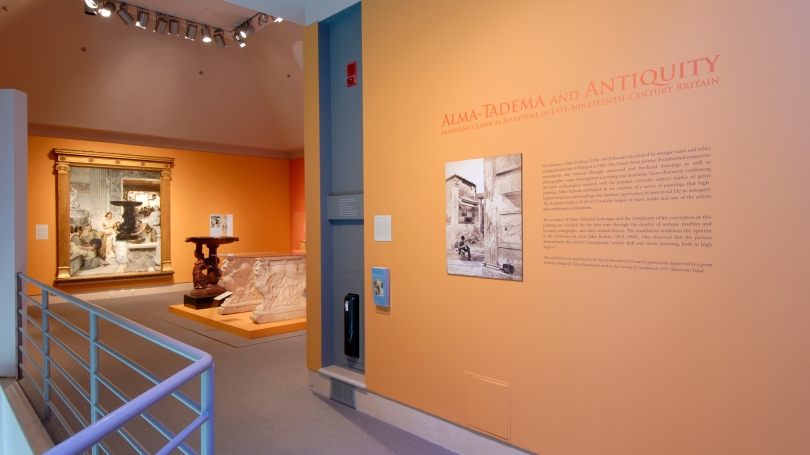 The exhibition Alma-Tadema and Antiquity: Imagining Classical Sculpture in Late-Nineteenth-Century Britain installed in Harrington Gallery. Photo by Jeffrey Nintzel.