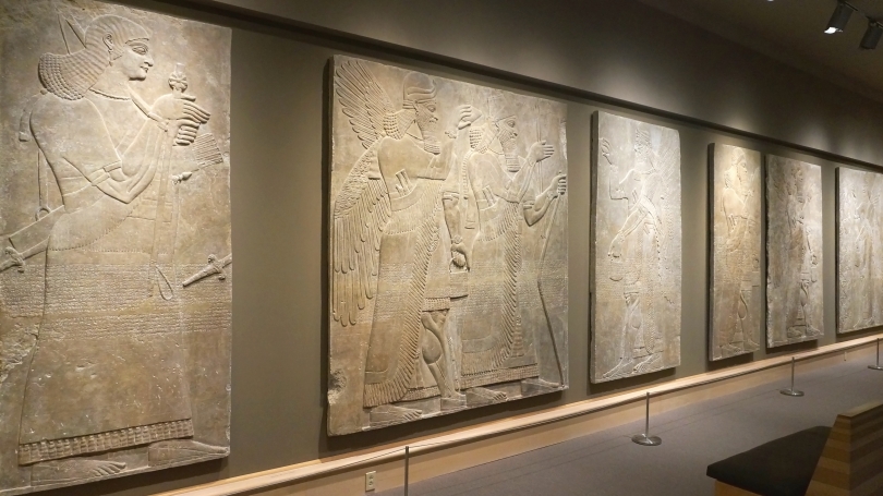 The Hood's Assyrian reliefs, from the Northwest Palace of Ashurnasirpal II at Nimrud, 883-889 BCE, in Kim Gallery. Photo by Alison Palizzolo.