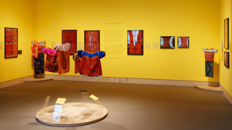Dressing Up Culture: Molas from Kuna Yala installed in the Hood Museum's Gutman Gallery. Photo by Jeffrey Nintzel.