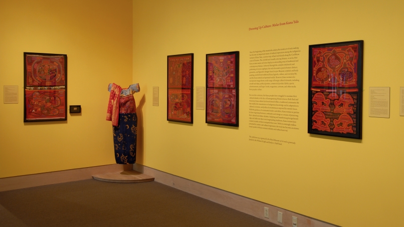 Dressing Up Culture: Molas from Kuna Yala installed in the Hood Museum's Gutman Gallery. Photo by Jeffrey Nintzel.