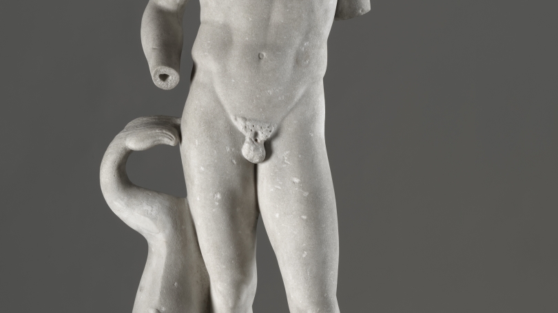 Roman, statue of Poseidon / Neptune alongside dolphin