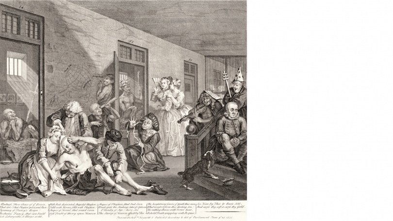 William Hogarth, A Rake’s Progress, plate 8, 1735, etching and engraving on laid paper.