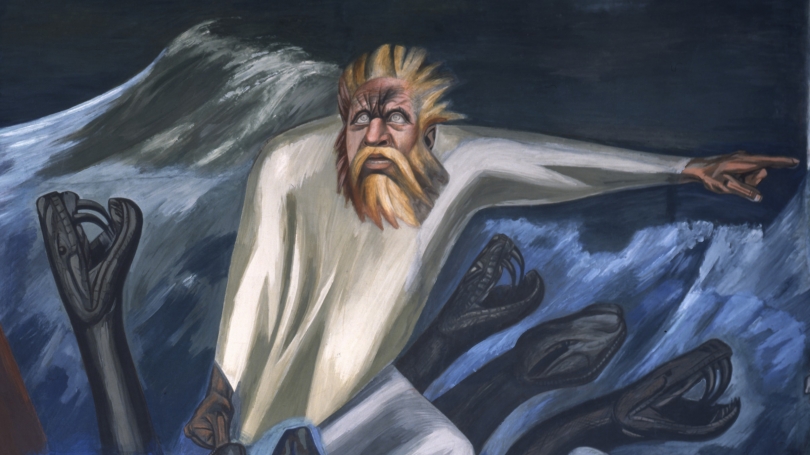 José Clemente Orozco, Mexican, 1883 - 1949, The Epic of American Civilization: The Departure of Quetzalcoatl (Panel 7), 1932-1934, fresco. Hood Museum of Art, Dartmouth: Commissioned by the Trustees of Dartmouth College; P.934.13.7.