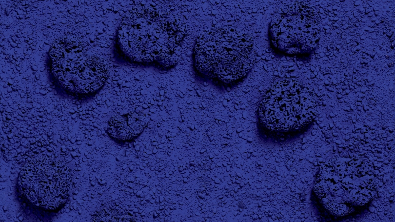 Yves Klein, French, 1928-1962, Blue Monochrome Sponge Relief (RE24) (detail), 1960, sponges, pebbles, dry pigment in synthetic resin on wood board. Hood Museum of Art, Dartmouth: Gift of Mr. and Mrs. Joseph H. Hazen; P.961.288.