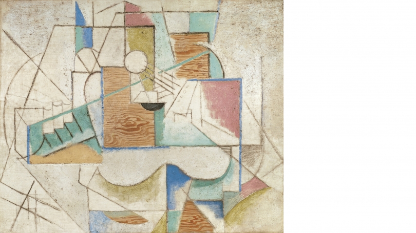 Pablo Picasso, Spanish, 1881 - 1973, Guitar on a Table, 1912, oil, sand and charcoal on canvas. Hood Museum of Art, Dartmouth: Gift of Nelson A. Rockefeller, Class of 1930; P.975.79.
