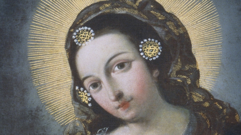 Unknown Ecuadorian, Ecuadorian, Madonna and Child (Nursing Madonna) (detail), 18th century, oil on canvas. Hood Museum of Art, Dartmouth: Gift of Marta Phillips in memory of David F. Phillips, Class of 1951; P.998.15.2.