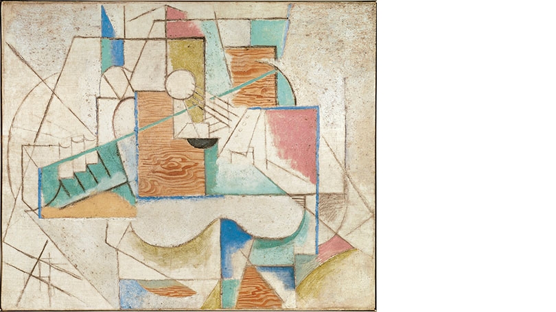  Pablo Picasso, Guitar on a Table, 1912, oil, sand, and charcoal on canvas