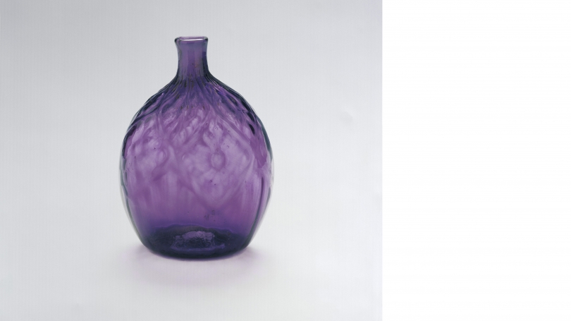 Attributed to the Glassworks of Henry William Stiegel, Pocket Bottle, 1769-1774, Amethyst nonleaded glass, mold-blown, Purchased through the Katharine T. and Merrill G. Beede 1929 Fund and the Hood Museum of Art Acquisitions Fund; 2007.7. 