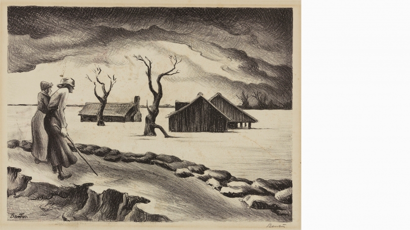 Thomas Hart Benton, "Flood", 1937, lithograph on wove paper. Gift of Gilbert L. Augenblick, Class of 1943, Tuck 1944; PR.998.26.3