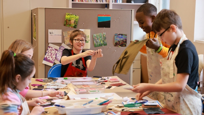 students explore printmaking in the Hood Museum of Art studio