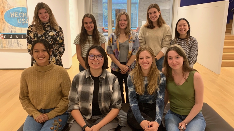 A posed photo of nine Hood Museum interns.