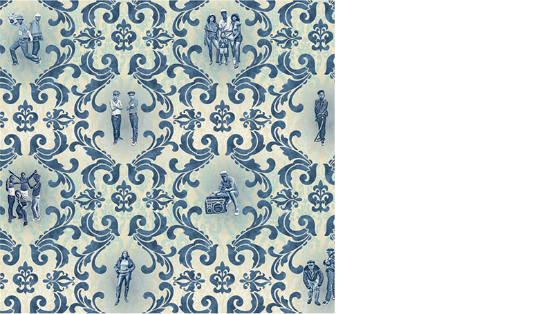 sapphire-blue textured-fabric wallpaper.