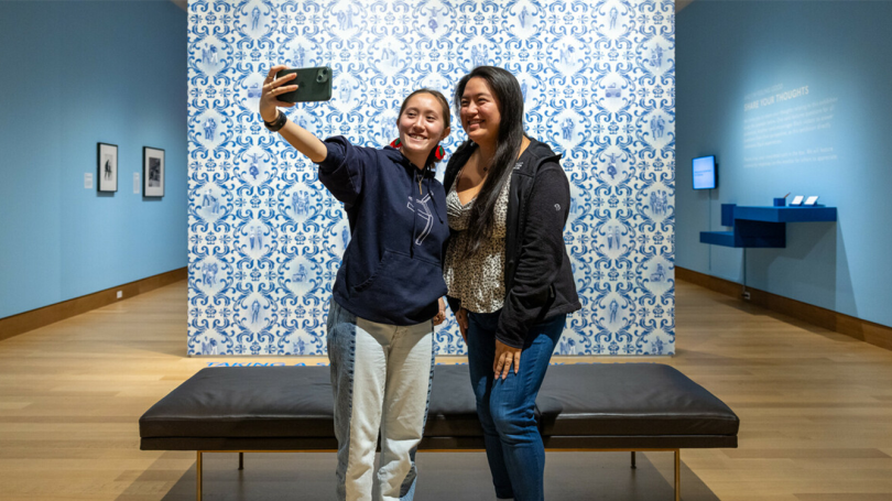 Dartmouth students take a selfie in the exhibition "And I'm Feeling Good: Relaxation and Resistance".